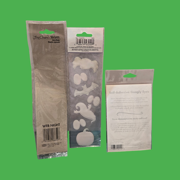 Vintage NEW Puffy Embellished Amscan + Googly Eyes Web Night Halloween Stickers - Picture 10 of 10